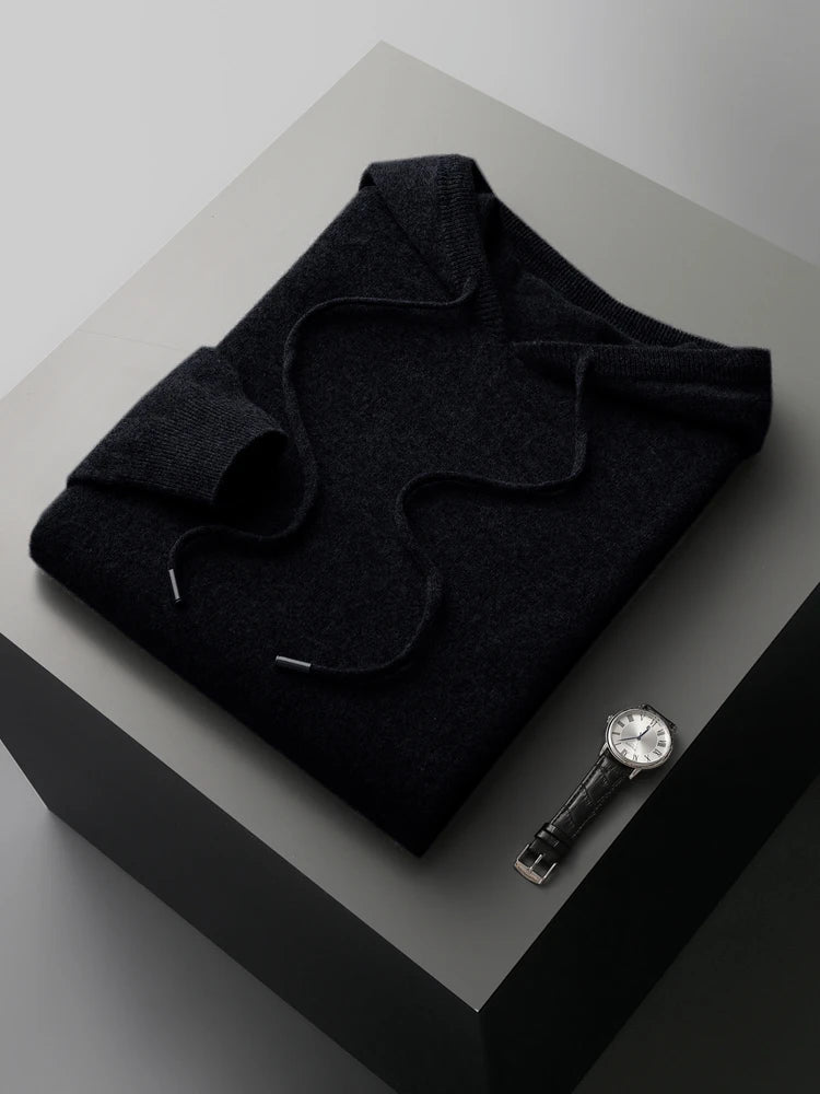 Men's Cashmere Hoodie Sweater - 100% Merino Wool, Hooded Pullover, Soft and Luxurious - Cottonese.com
