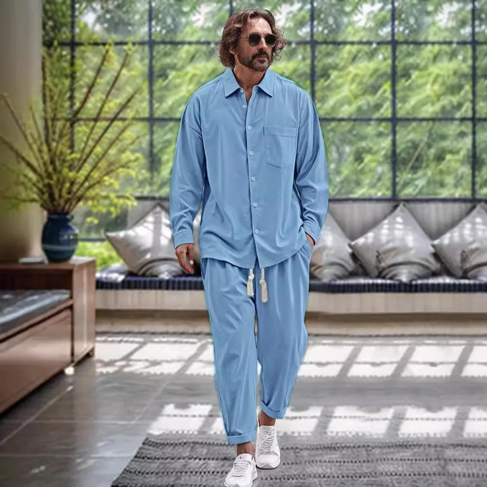 Men's Cotton Shirt & Casual Loose Pants Two-Piece Set - Cottonese.com