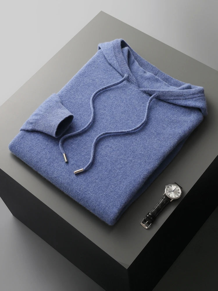 Men's Cashmere Hoodie Sweater - 100% Merino Wool, Hooded Pullover, Soft and Luxurious - Cottonese.com