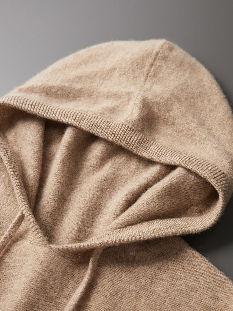 Men's Cashmere Hoodie Sweater - 100% Merino Wool, Hooded Pullover, Soft and Luxurious - Cottonese.com