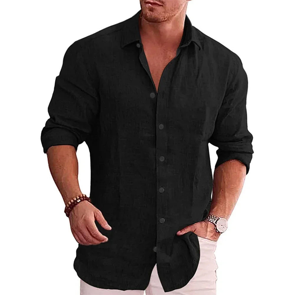Men's Cotton Linen Long Sleeve Shirt – Casual Comfort, Timeless Style - Cottonese.com