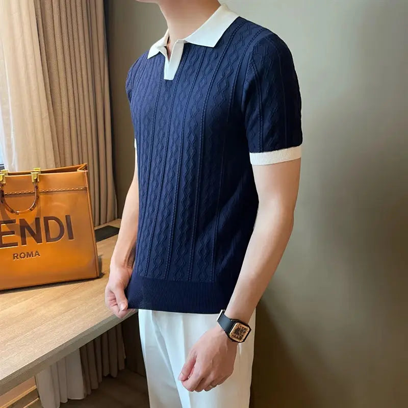 Elegant Flip Neck Knitted 100% Cotton Polo Shirt - Cottonese.com