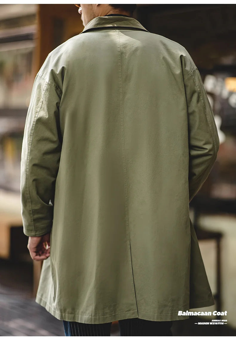 The Maden Balmacaan Coat: Amekaji-Inspired Relaxed Fit Heavyweight Twill Windbreaker Overcoat