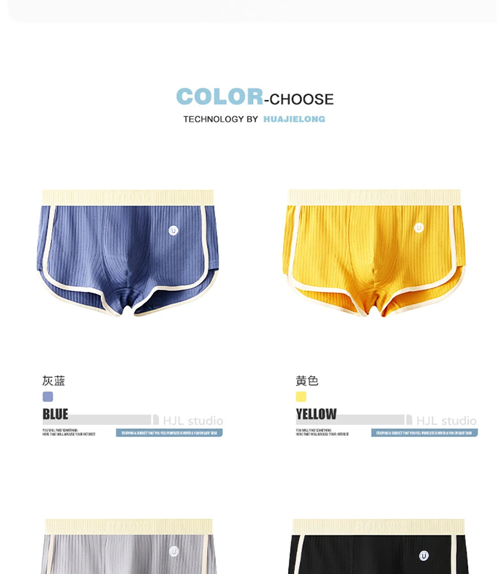 3PCS/Pack 100% Cotton Solid Striped Men's Boxer Sexy Breathable Mesh U Crotch Underwear High Elastic Widen Waistband Underpants - Cottonese.com