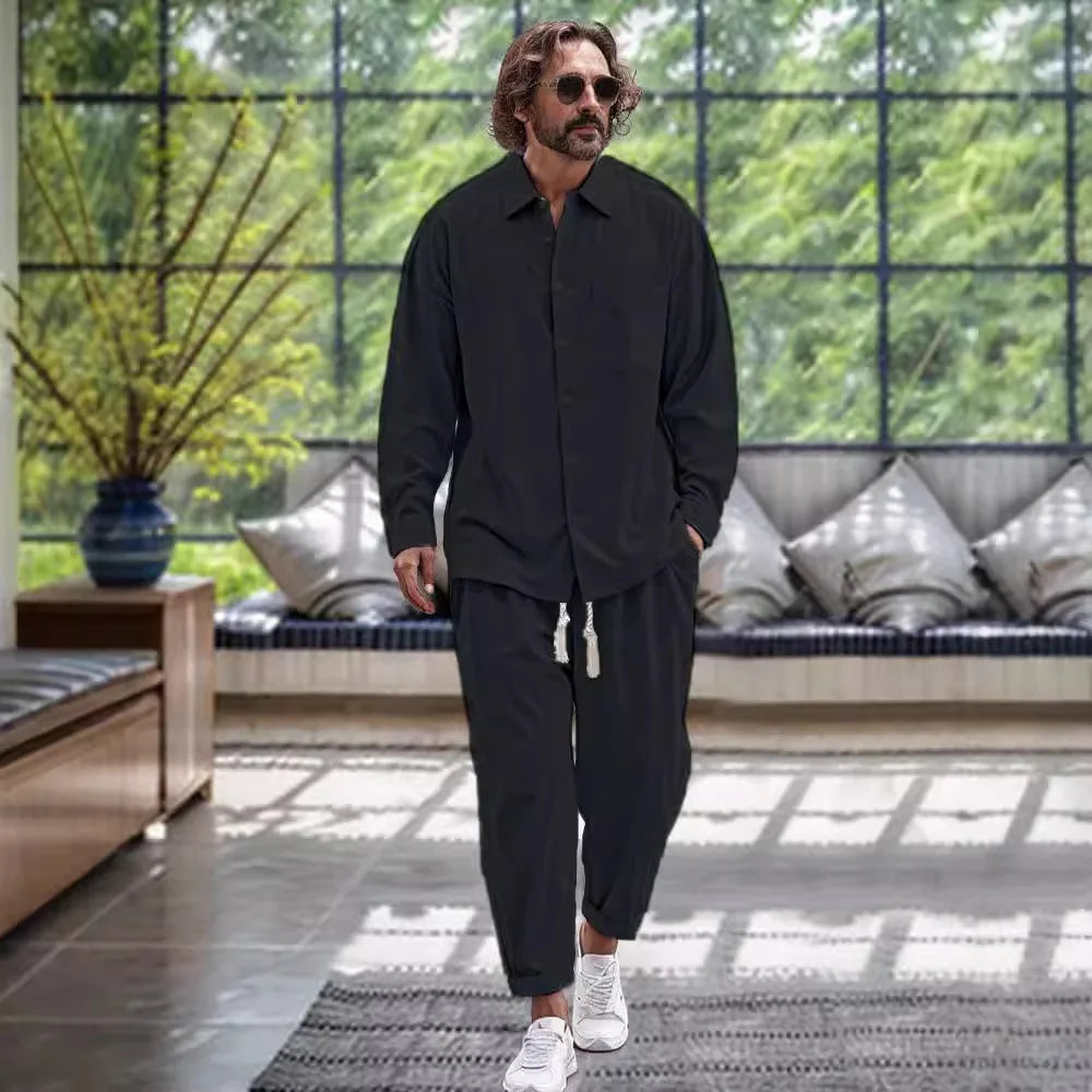 Men's Cotton Shirt & Casual Loose Pants Two-Piece Set - Cottonese.com