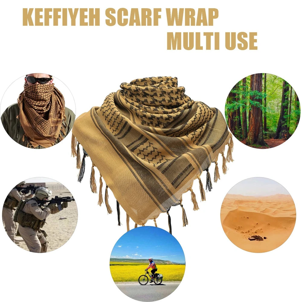 Tactical Arab Shemagh Military Scarf Outdoor Hiking Army Desert Scarves Muslim Hijab for Men Women Windproof Scarf With Tassel - Cottonese.com