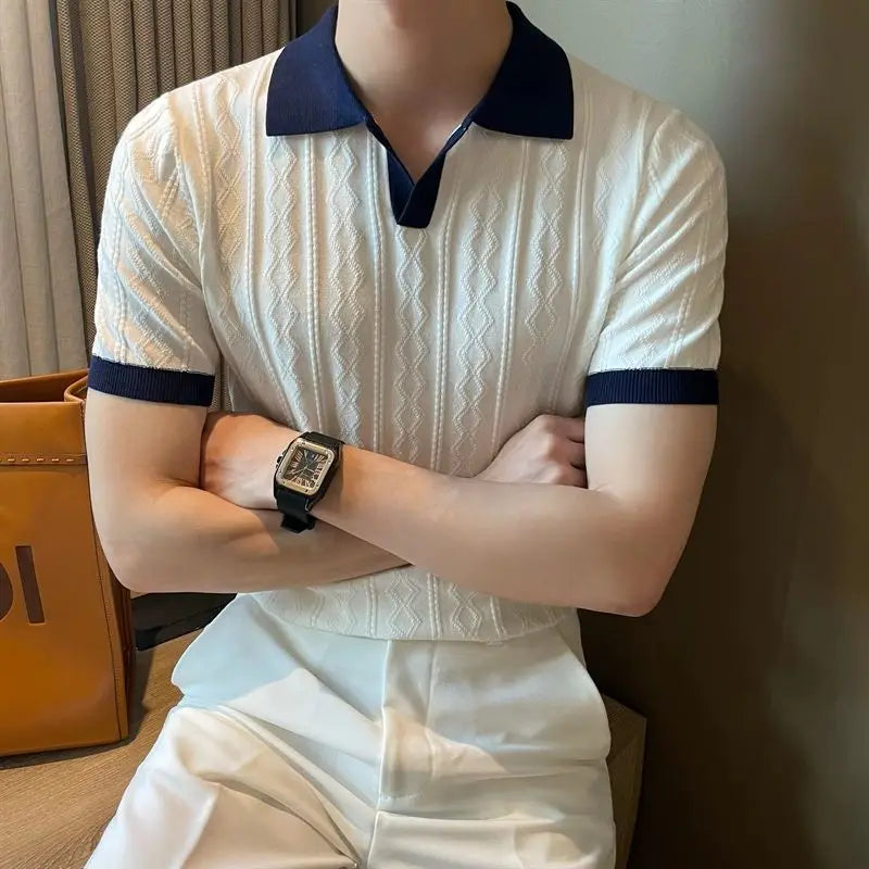 Elegant Flip Neck Knitted 100% Cotton Polo Shirt - Cottonese.com