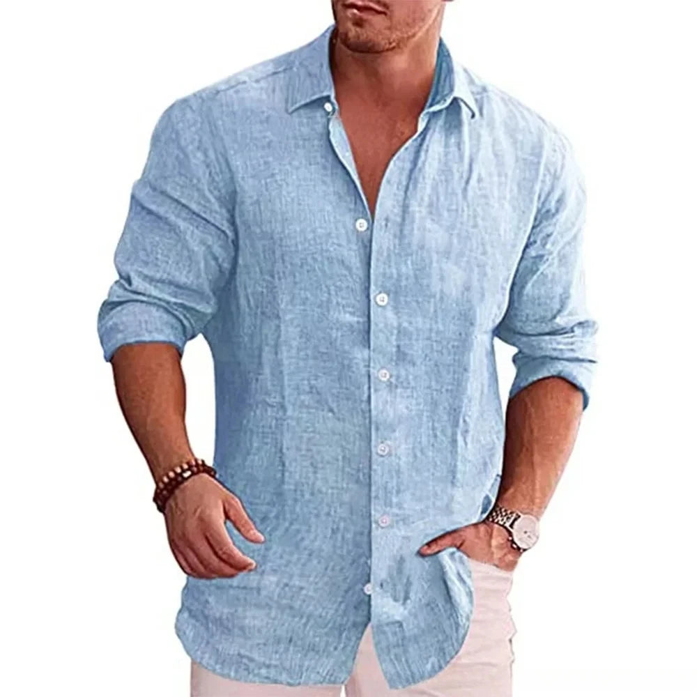 Men's Cotton Linen Long Sleeve Shirt – Casual Comfort, Timeless Style - Cottonese.com