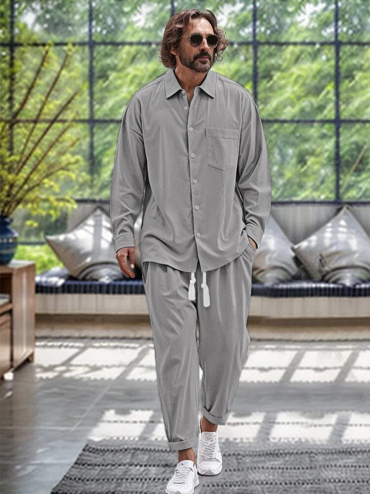 Men's Cotton Shirt & Casual Loose Pants Two-Piece Set - Cottonese.com