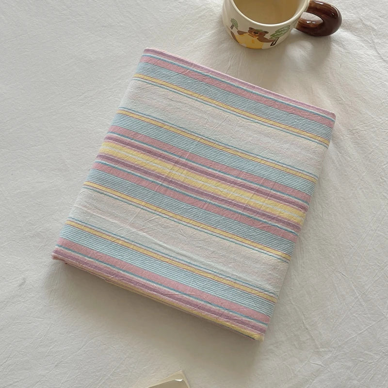 Pure Cotton Color Stripes Flat Sheet Soild Color Bed Linen Skin-friendly Adults Kids Room Bedsheet roupa de cama (No Pillowcase) - Cottonese.com