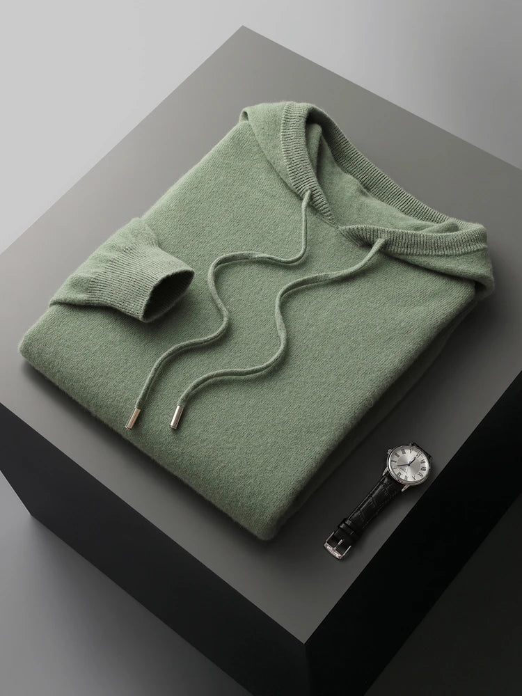 Men's Cashmere Hoodie Sweater - 100% Merino Wool, Hooded Pullover, Soft and Luxurious - Cottonese.com