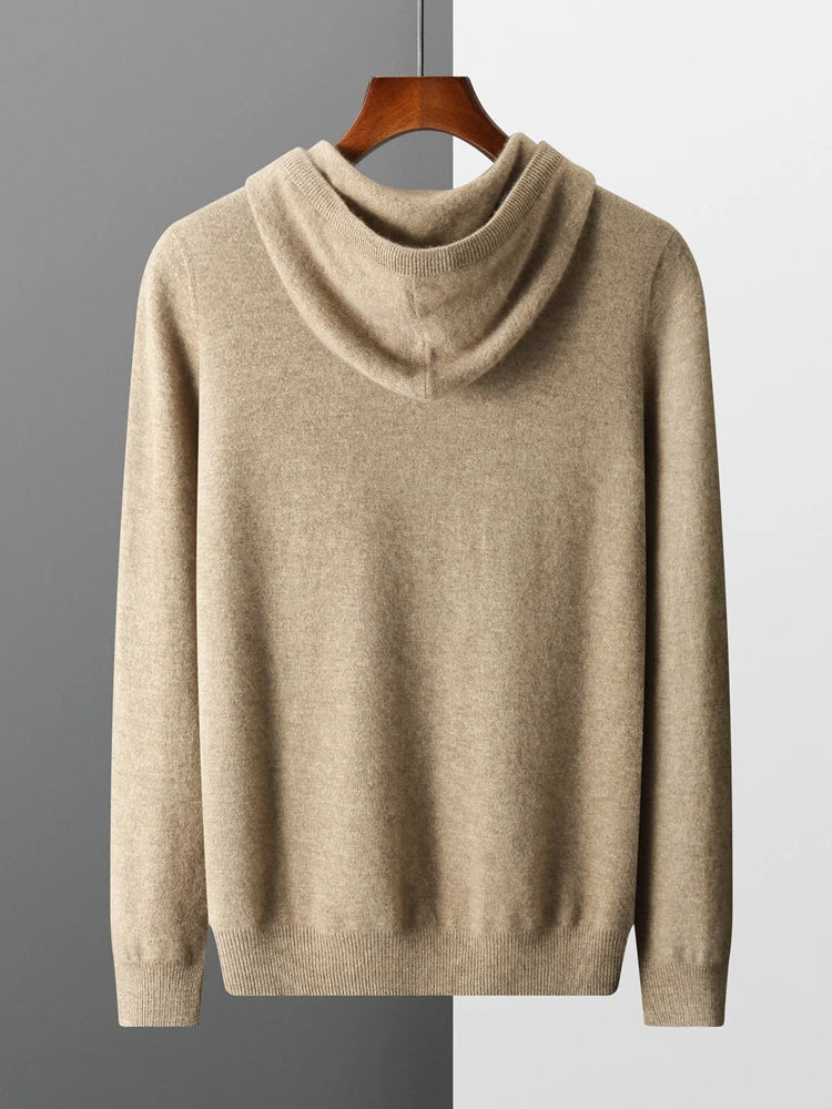 Men's Cashmere Hoodie Sweater - 100% Merino Wool, Hooded Pullover, Soft and Luxurious - Cottonese.com