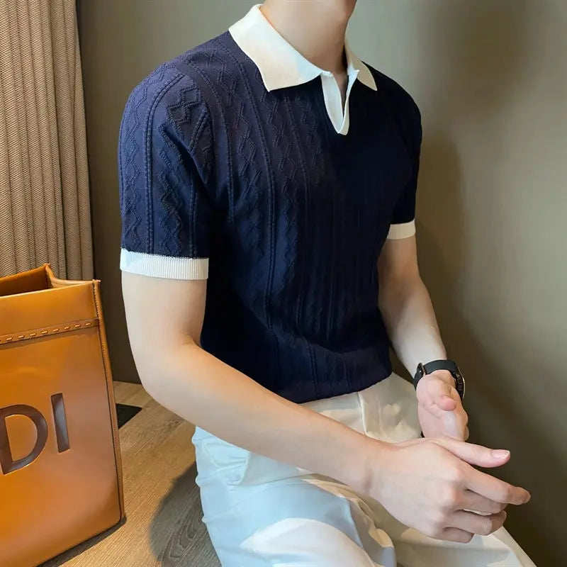 Elegant Flip Neck Knitted 100% Cotton Polo Shirt - Cottonese.com