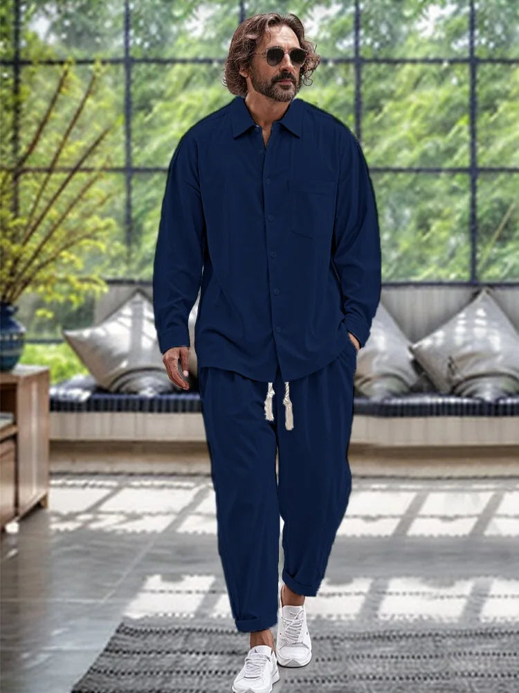 Men's Cotton Shirt & Casual Loose Pants Two-Piece Set - Cottonese.com