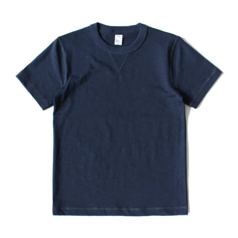 Heavy 300g Cotton T-shirt Men's Seamless Weaving Bamboo Cotton Short Sleeve Tee Tops Unisex Clean Fit Design Collar Undershirt - Cottonese.com