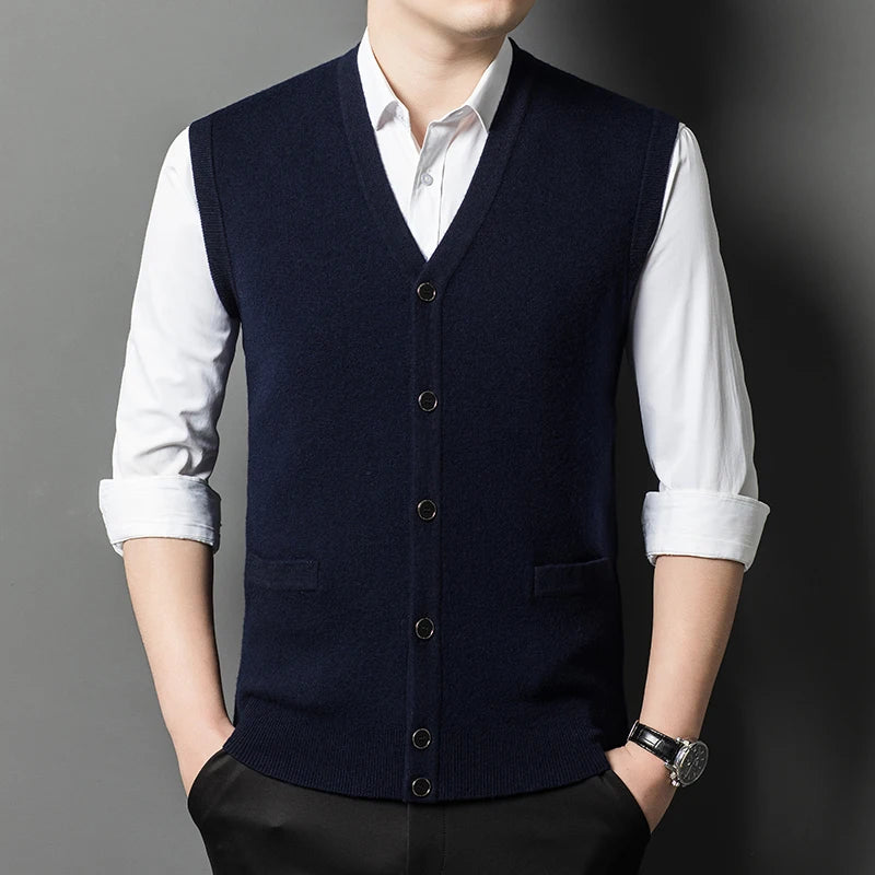 Eco-Friendly 100% Pure Cashmere Wool Cardigan Vest for Men – Sustainable Luxury and Warmth - Cottonese.com