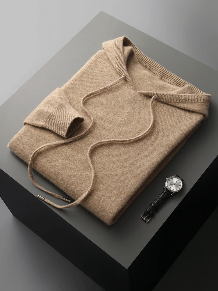 Men's Cashmere Hoodie Sweater - 100% Merino Wool, Hooded Pullover, Soft and Luxurious - Cottonese.com