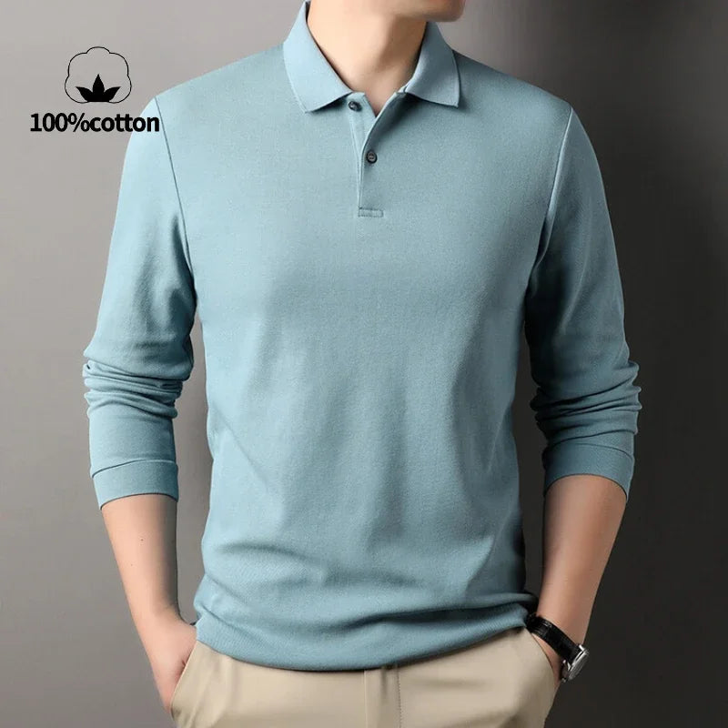 Elevate Your Casual and Active Wear with the Durable 100% Cotton Men's Long Sleeve Polo Shirt - Cottonese.com