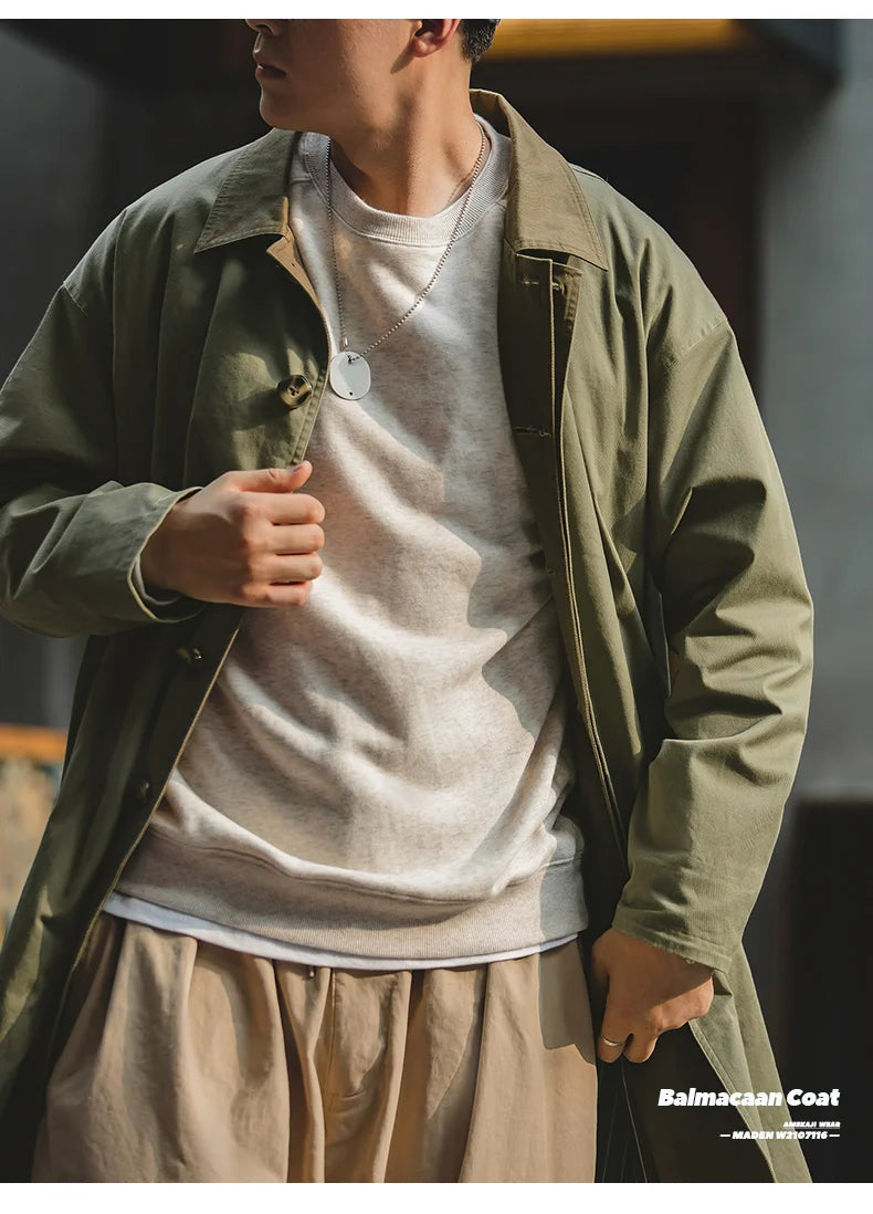 The Maden Balmacaan Coat: Amekaji-Inspired Relaxed Fit Heavyweight Twill Windbreaker Overcoat