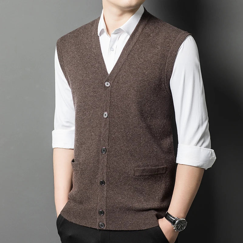 Eco-Friendly 100% Pure Cashmere Wool Cardigan Vest for Men – Sustainable Luxury and Warmth - Cottonese.com
