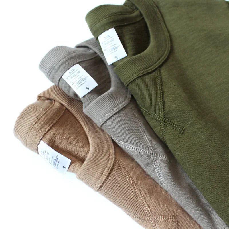 Heavy 300g Cotton T-shirt Men's Seamless Weaving Bamboo Cotton Short Sleeve Tee Tops Unisex Clean Fit Design Collar Undershirt - Cottonese.com