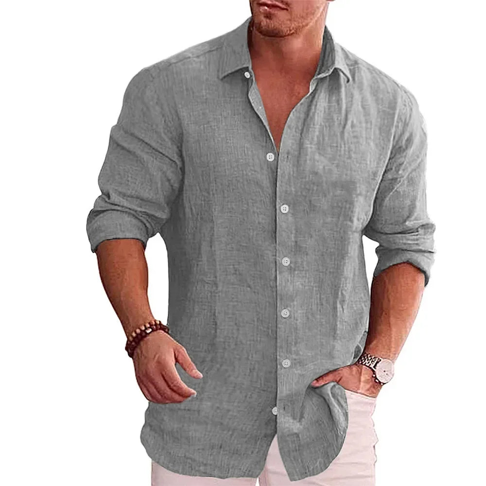 Men's Cotton Linen Long Sleeve Shirt – Casual Comfort, Timeless Style - Cottonese.com