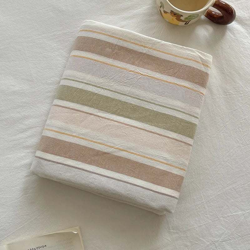 Pure Cotton Color Stripes Flat Sheet Soild Color Bed Linen Skin-friendly Adults Kids Room Bedsheet roupa de cama (No Pillowcase) - Cottonese.com