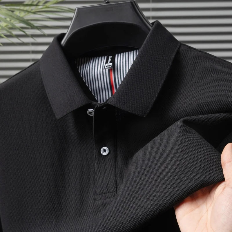 100% pure cotton short sleeved men's polo shirt summer boutique fashion high-quality top solid color collar back striped T-shirt - Cottonese.com