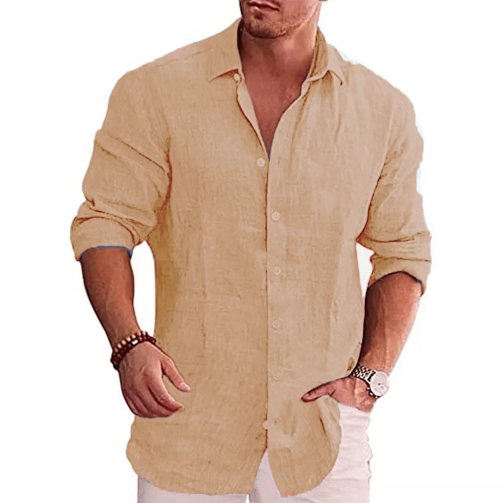 Men's Cotton Linen Long Sleeve Shirt – Casual Comfort, Timeless Style - Cottonese.com