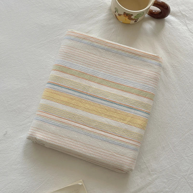 Pure Cotton Color Stripes Flat Sheet Soild Color Bed Linen Skin-friendly Adults Kids Room Bedsheet roupa de cama (No Pillowcase) - Cottonese.com