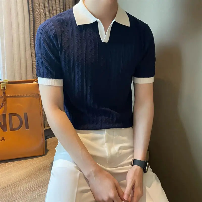 Elegant Flip Neck Knitted 100% Cotton Polo Shirt - Cottonese.com