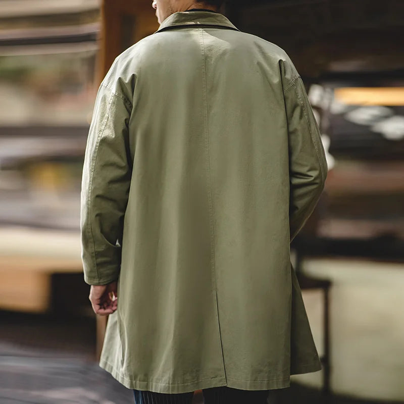 The Maden Balmacaan Coat: Amekaji-Inspired Relaxed Fit Heavyweight Twill Windbreaker Overcoat