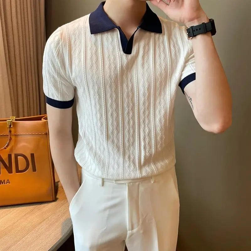 Elegant Flip Neck Knitted 100% Cotton Polo Shirt - Cottonese.com