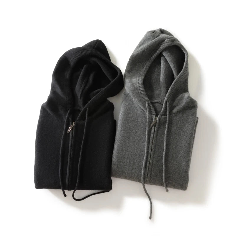 Sleeveless Hooded Cardigan-100% Merino Wool Knitwear with Zipper - Cottonese.com