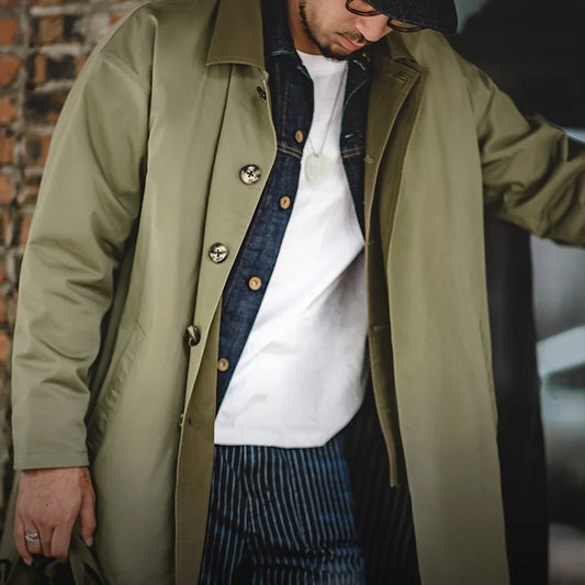 The Maden Balmacaan Coat: Amekaji-Inspired Relaxed Fit Heavyweight Twill Windbreaker Overcoat