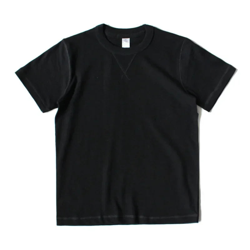 Heavy 300g Cotton T-shirt Men's Seamless Weaving Bamboo Cotton Short Sleeve Tee Tops Unisex Clean Fit Design Collar Undershirt - Cottonese.com