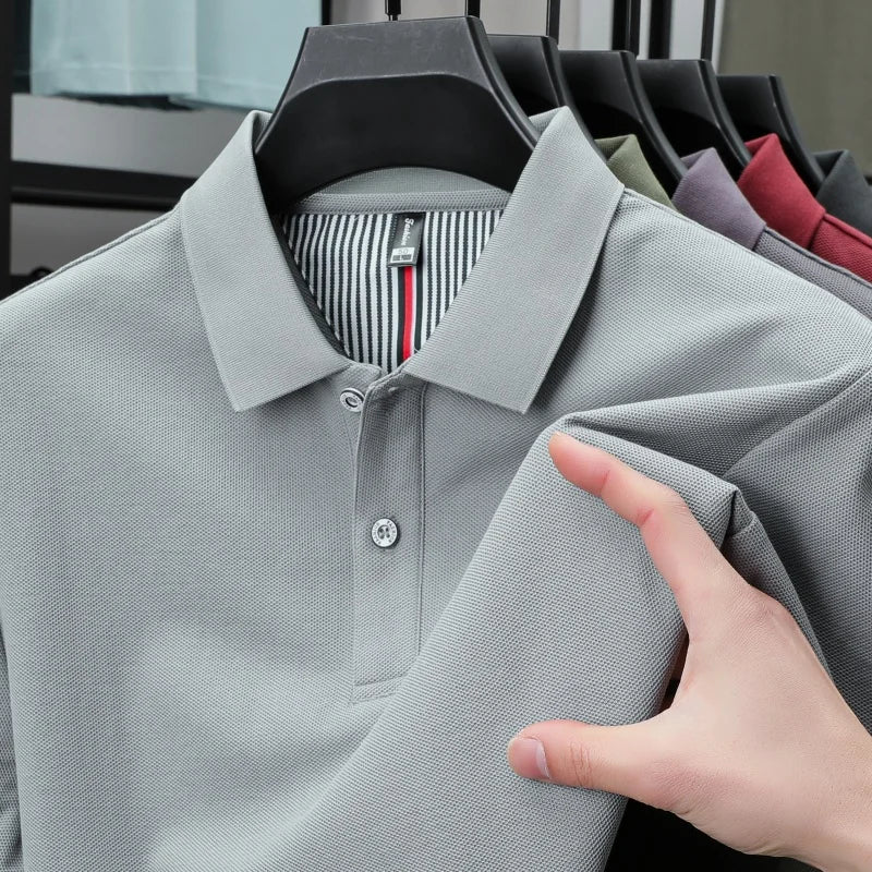 100% pure cotton short sleeved men's polo shirt summer boutique fashion high-quality top solid color collar back striped T-shirt - Cottonese.com