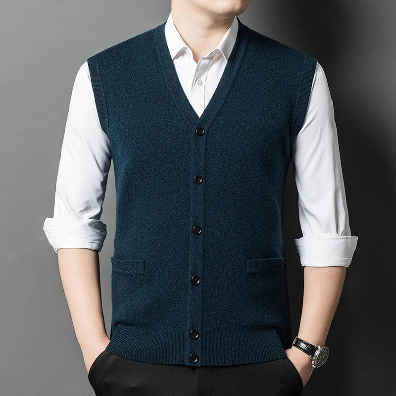 Eco-Friendly 100% Pure Cashmere Wool Cardigan Vest for Men – Sustainable Luxury and Warmth - Cottonese.com