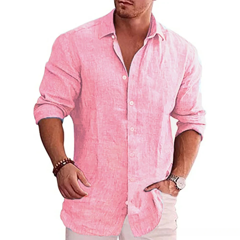 Men's Cotton Linen Long Sleeve Shirt – Casual Comfort, Timeless Style - Cottonese.com