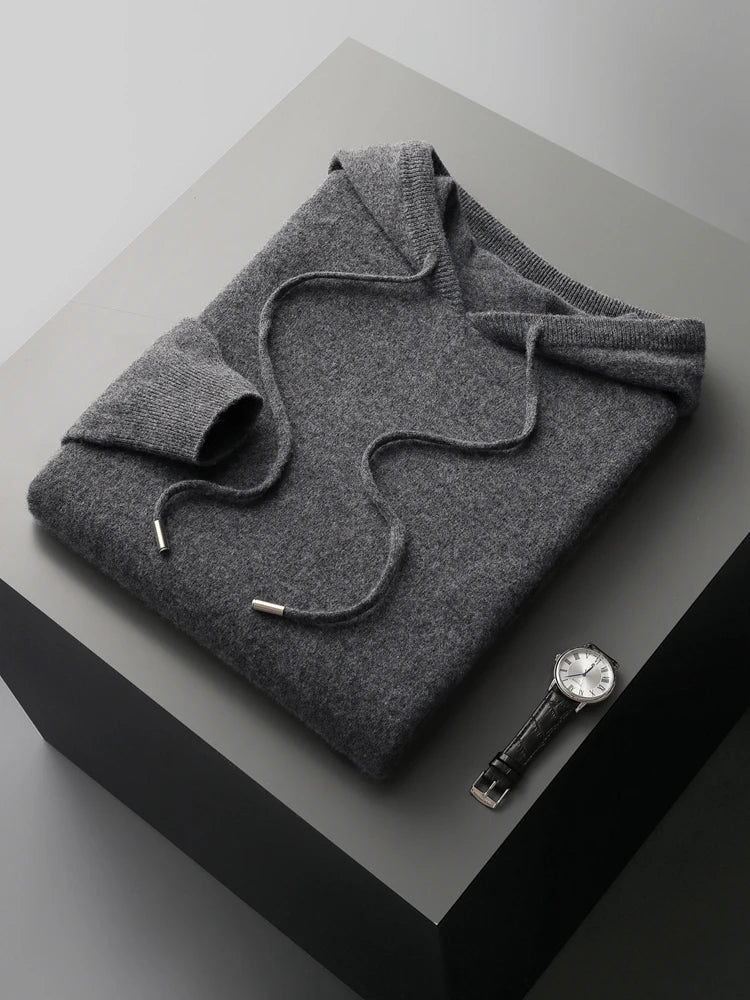 Men's Cashmere Hoodie Sweater - 100% Merino Wool, Hooded Pullover, Soft and Luxurious - Cottonese.com