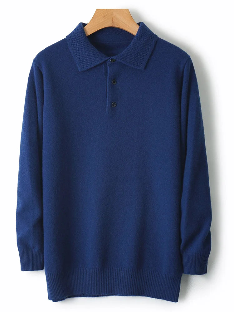 Men Basic Polo T-Shirt  Wool Sweater Autumn Winter Long Sleeve Bottom Pullover 100% Merino Wool Knit Simple Casual Jumper Top - Cottonese.com