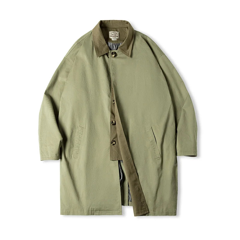 The Maden Balmacaan Coat: Amekaji-Inspired Relaxed Fit Heavyweight Twill Windbreaker Overcoat