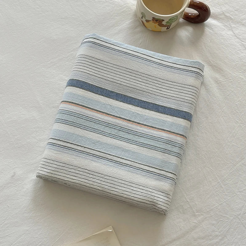 Pure Cotton Color Stripes Flat Sheet Soild Color Bed Linen Skin-friendly Adults Kids Room Bedsheet roupa de cama (No Pillowcase) - Cottonese.com