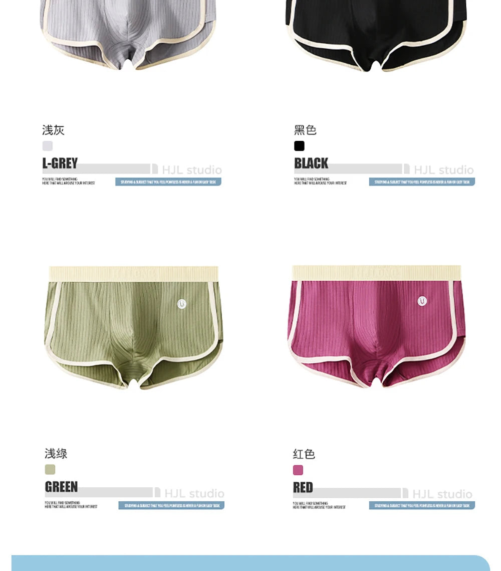 3PCS/Pack 100% Cotton Solid Striped Men's Boxer Sexy Breathable Mesh U Crotch Underwear High Elastic Widen Waistband Underpants - Cottonese.com