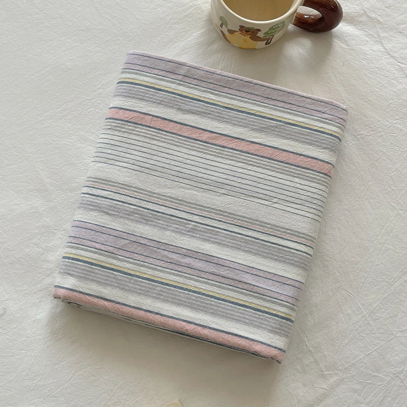 Pure Cotton Color Stripes Flat Sheet Soild Color Bed Linen Skin-friendly Adults Kids Room Bedsheet roupa de cama (No Pillowcase) - Cottonese.com