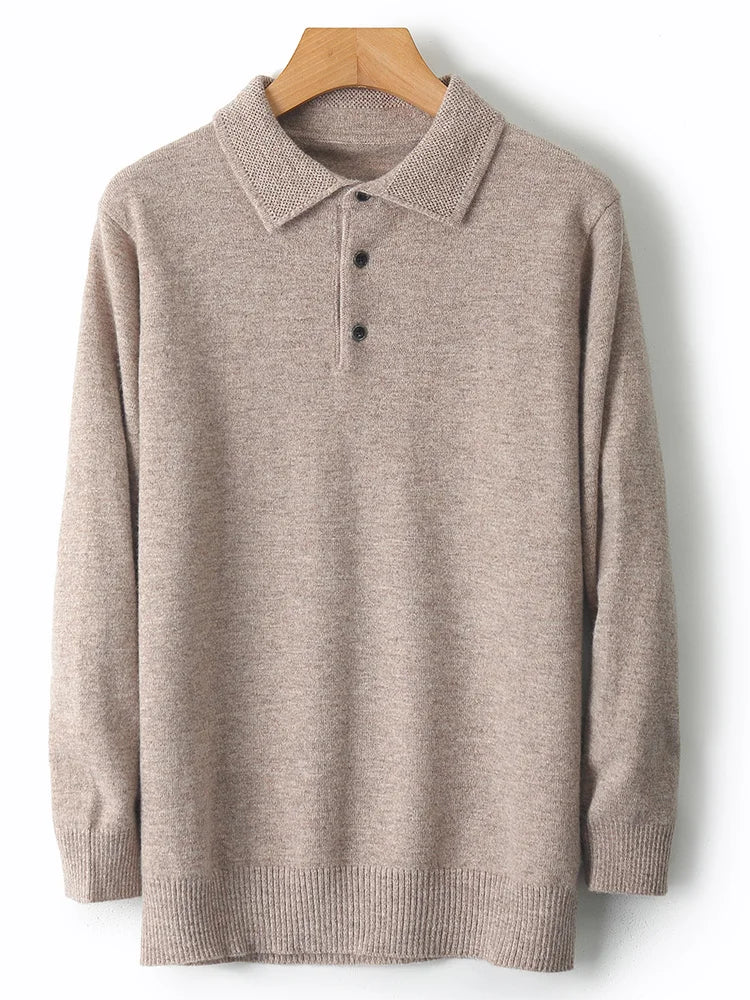 Men Basic Polo T-Shirt  Wool Sweater Autumn Winter Long Sleeve Bottom Pullover 100% Merino Wool Knit Simple Casual Jumper Top - Cottonese.com