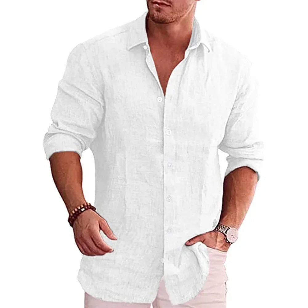 Men's Cotton Linen Long Sleeve Shirt – Casual Comfort, Timeless Style - Cottonese.com