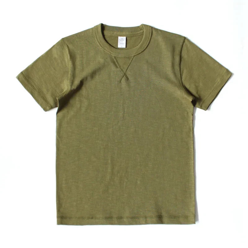 Heavy 300g Cotton T-shirt Men's Seamless Weaving Bamboo Cotton Short Sleeve Tee Tops Unisex Clean Fit Design Collar Undershirt - Cottonese.com