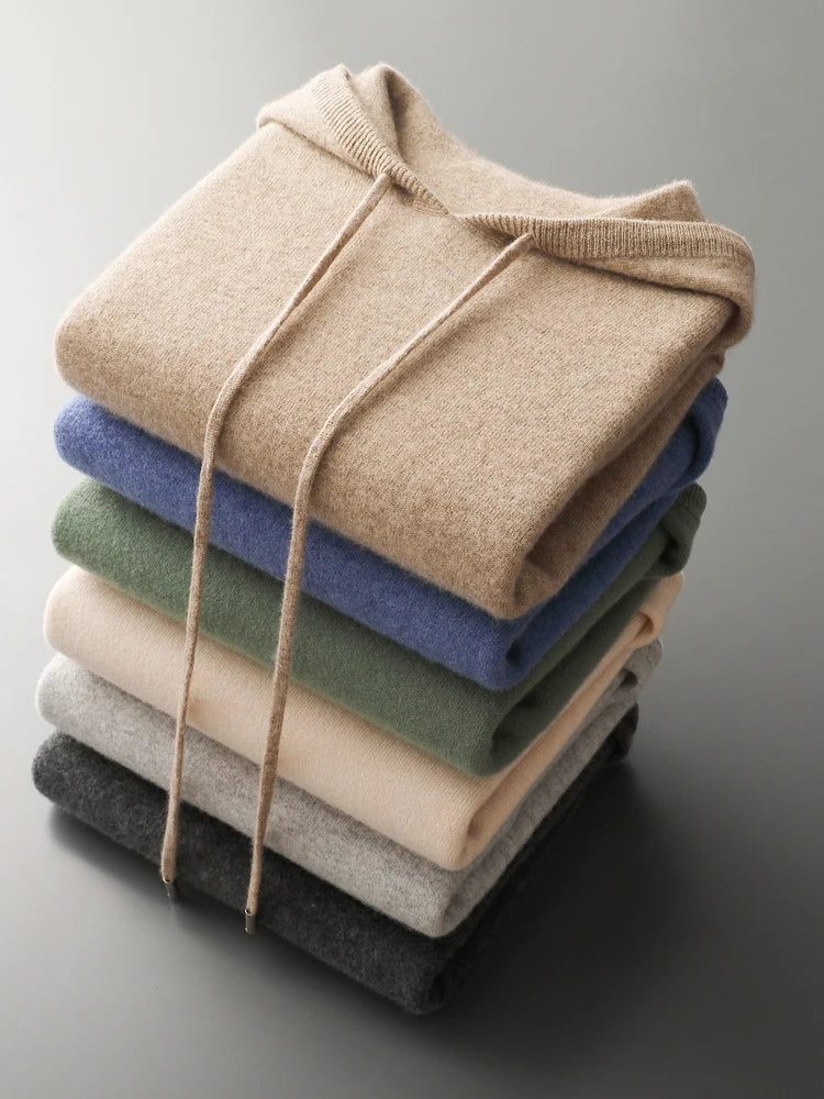 Men's Cashmere Hoodie Sweater - 100% Merino Wool, Hooded Pullover, Soft and Luxurious - Cottonese.com