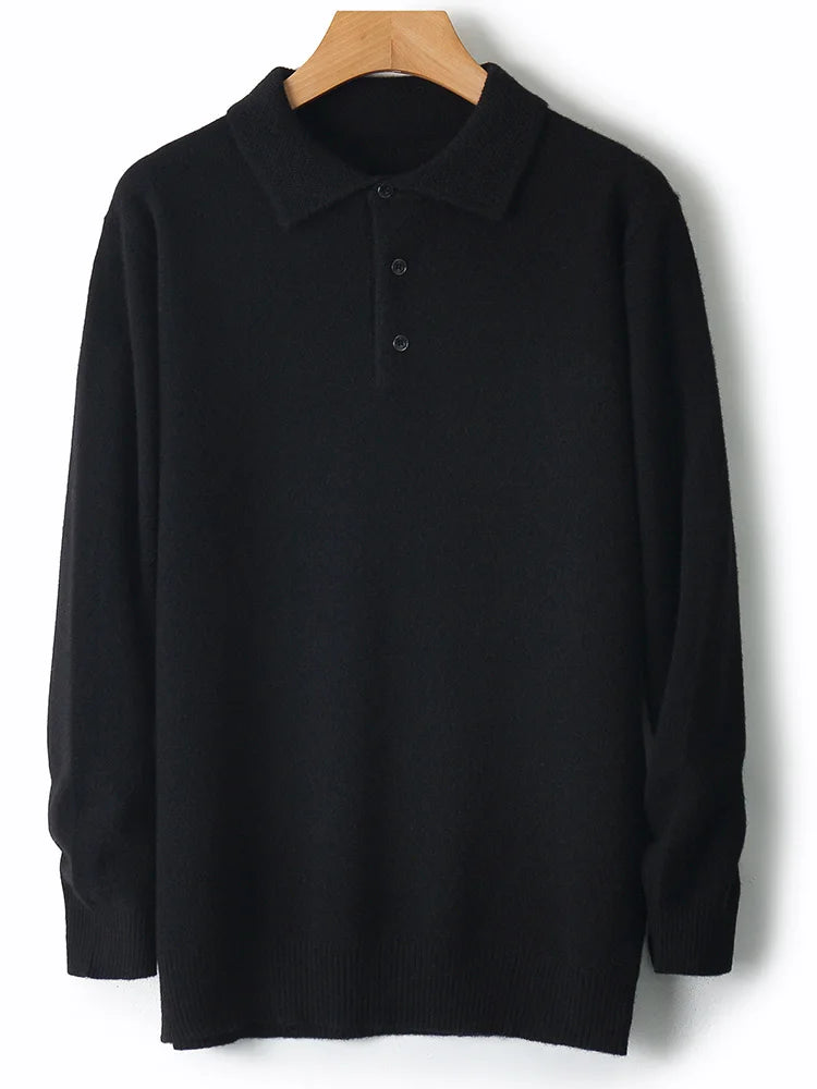 Men Basic Polo T-Shirt  Wool Sweater Autumn Winter Long Sleeve Bottom Pullover 100% Merino Wool Knit Simple Casual Jumper Top - Cottonese.com